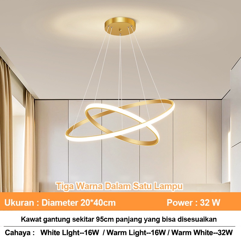 Home Lighting Lampu Gantung Lampu Plafon 3 Warna LED Lampu Hias Rumah Lampu Gantung LED 2 Ring Modern Untuk Kamar Tidur