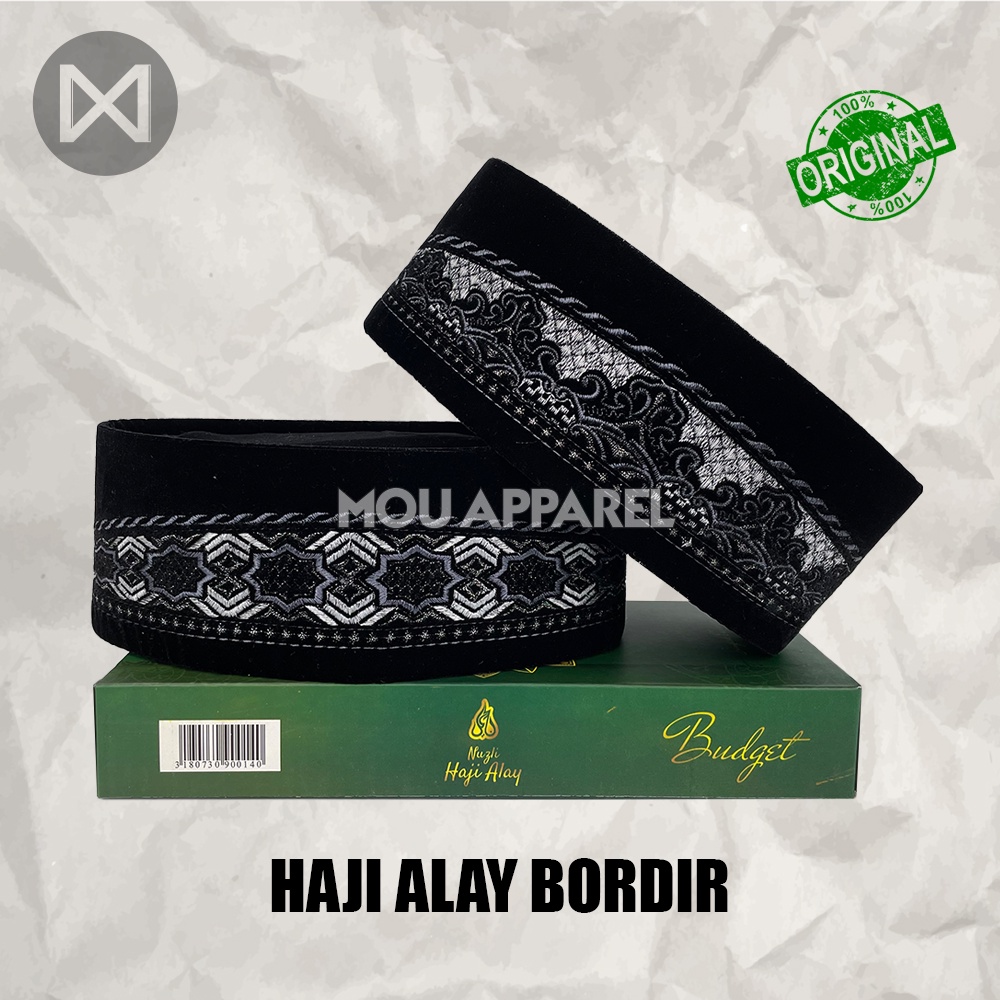 Songkok HAJI ALAY BORDIR STANDARD AC Tinggi 9 Peci Sholat Hitam Motif Full Batik NU Kopiah Shalat Beludru Anak Laki Santri Pesantren Ukuran Pria Dewasa Pendek Kopyah Putih Polos Karakter Nama Nasional Kopeah Susun Solat Bulat Bludru Malaysia Ori Original