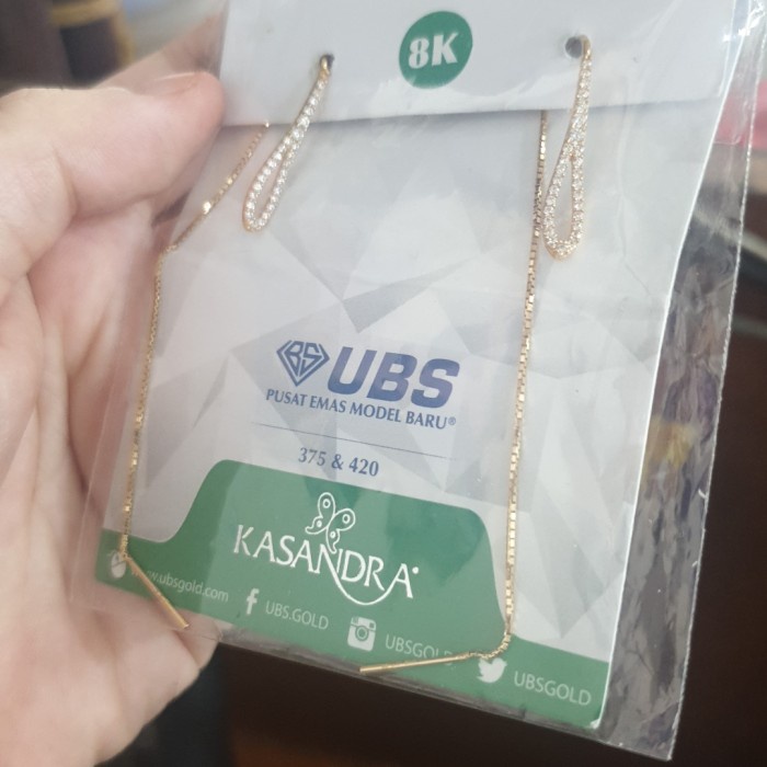 Fred Anting Panjang Permata Putih Tusuk 9 Cm Emas Asli 375 Ubs Mewah Pesta