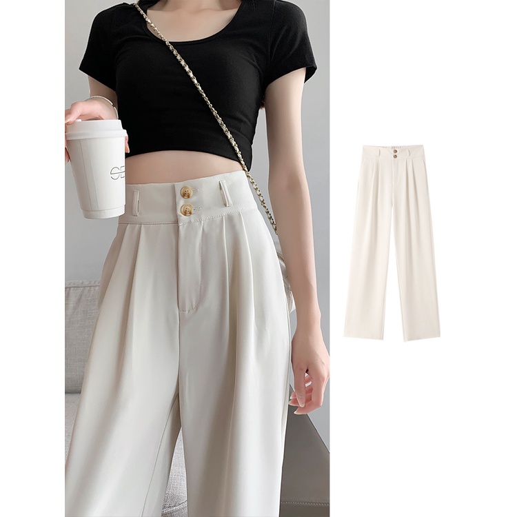 Krem Highwaist Kulot Loose Celana Panjang Wanita Korea Style Kekinian