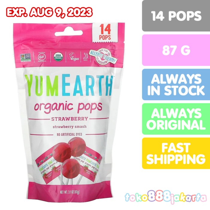 

[Ready]Bisa Cod- YUMEARTH 14 ORGANIC POPS VITAMIN C 85 GRAM YUM EARTH - 14 STRAWBERRY