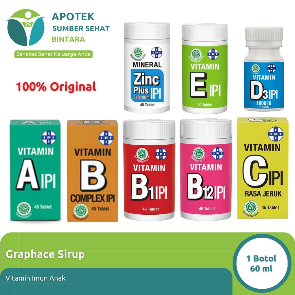 Jual IPI Vitamin A B1 B12 B Komplek C D E Zinc 1 Botol Shopee Indonesia