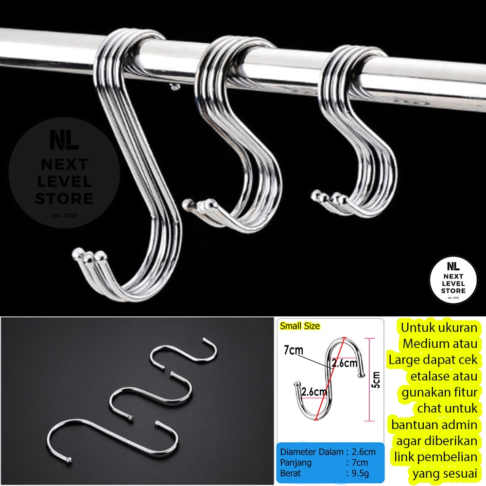 S Hook Stainless Gantungan Serbaguna Cantolan Hanger Pengait Dapur - SMALL 7 cm