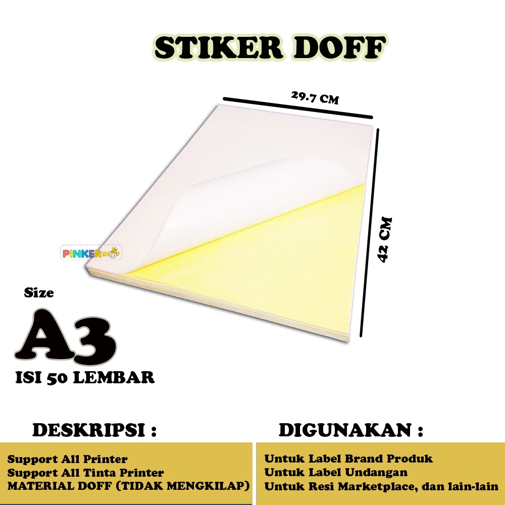 

Kertas Stiker A3 Doff isi 50 lembar / Sticker A3 Doff / Stiker Doff A3