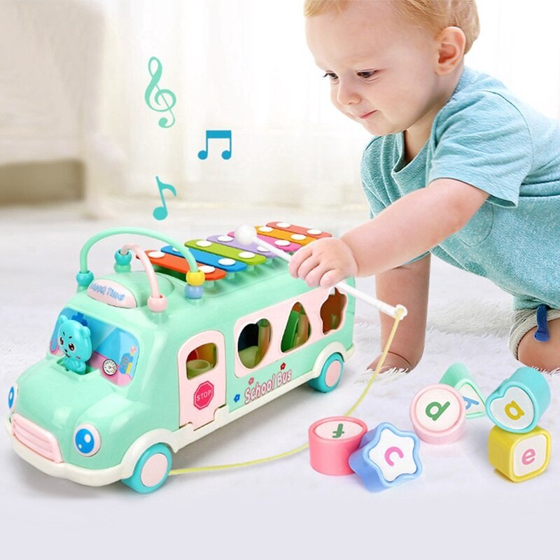 YGtoys Mainan Edukasi Anak Bus Xylophone Musical Bus Sorting Puzzle Alur Kawat 3 in 1