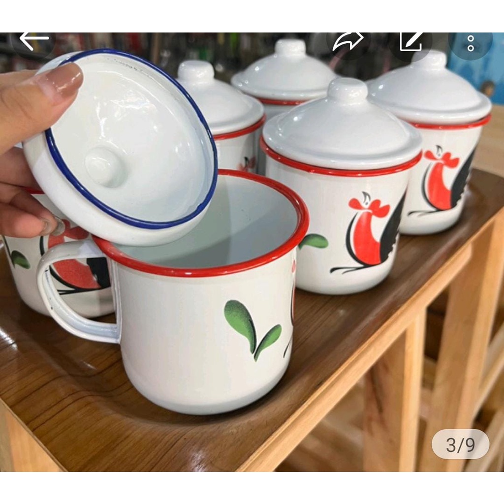Mug Ayam Enamel 10cm Mug Tutup Mug Enamel Mug Seng Gelas Jadul Ayam Jago 10cm Gelas Ayam Jago Jadul 