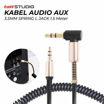 Kabel Audi AUX 3.5mm Spring L Jack Panjang 1.5m / Kabel Aux Audio Male to Male HP Handphone Tablet Laptop PC to Speaker / Kabel Spiral Speaker Anti Kusut Volume Suara Besar Jelas Jernih Konektor Berkualitas Rapi Premium Quality Metal Jack Audio Speaker