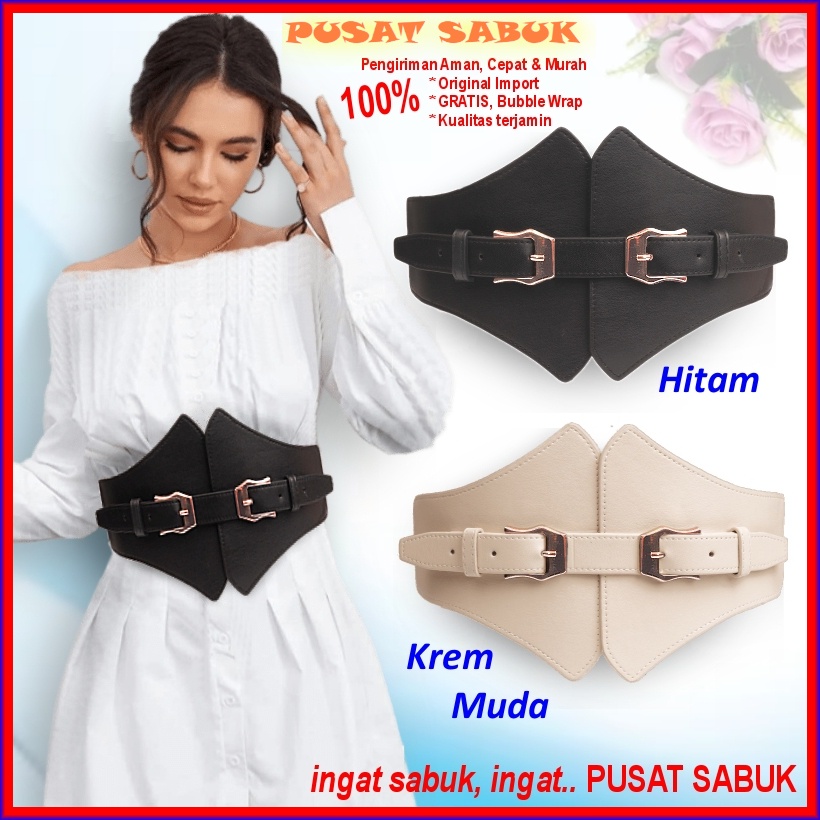 Gesper Belt Ikat Pinggang Wanita Lebar Sabuk Fashion Korset Korea Obi Cewek Gasper besar kulit Hitam Elastis Karet Kekinian Cantik Grosir Murah Model Jumbo Big Size Women Belt Hitam Krem Praktis Modis Oby Mewah Pingang Blet Karet Langsing Pesta Cm Kuat