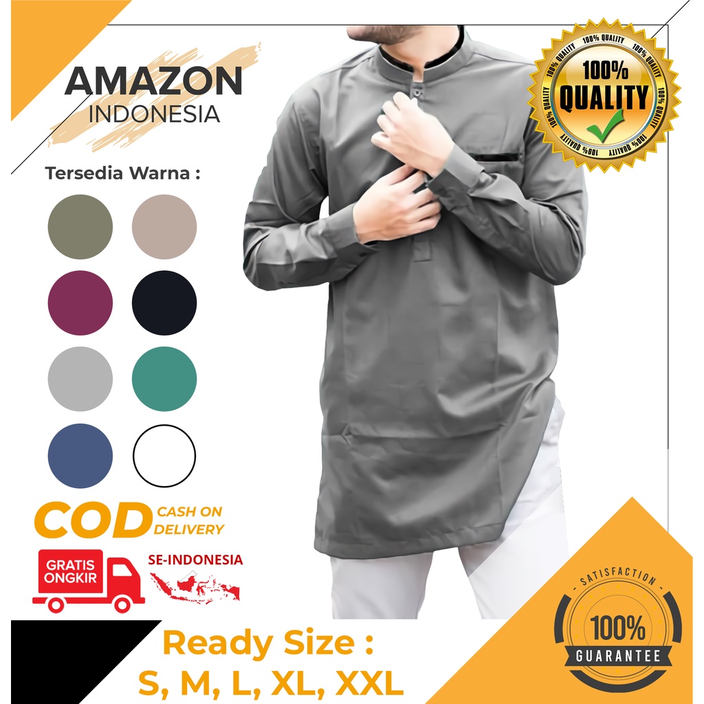 BAJU KOKO PRIA LENGAN PANJANG WARNA GREY BAHAN KATUN TOYOBO PREMIUM HIGH QUALITY MUDAH MENYERAP KERINGAT