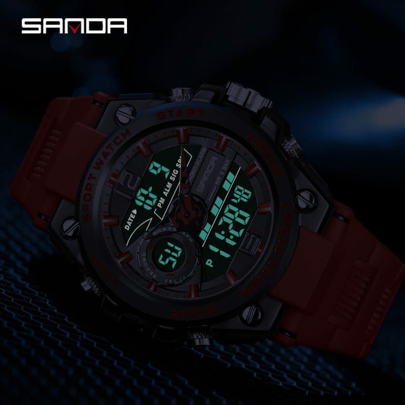 JAM TANGAN SANDA 6092 Jam Tangan Pria Digital Analog Tali Rubber Chronograph Anti Air