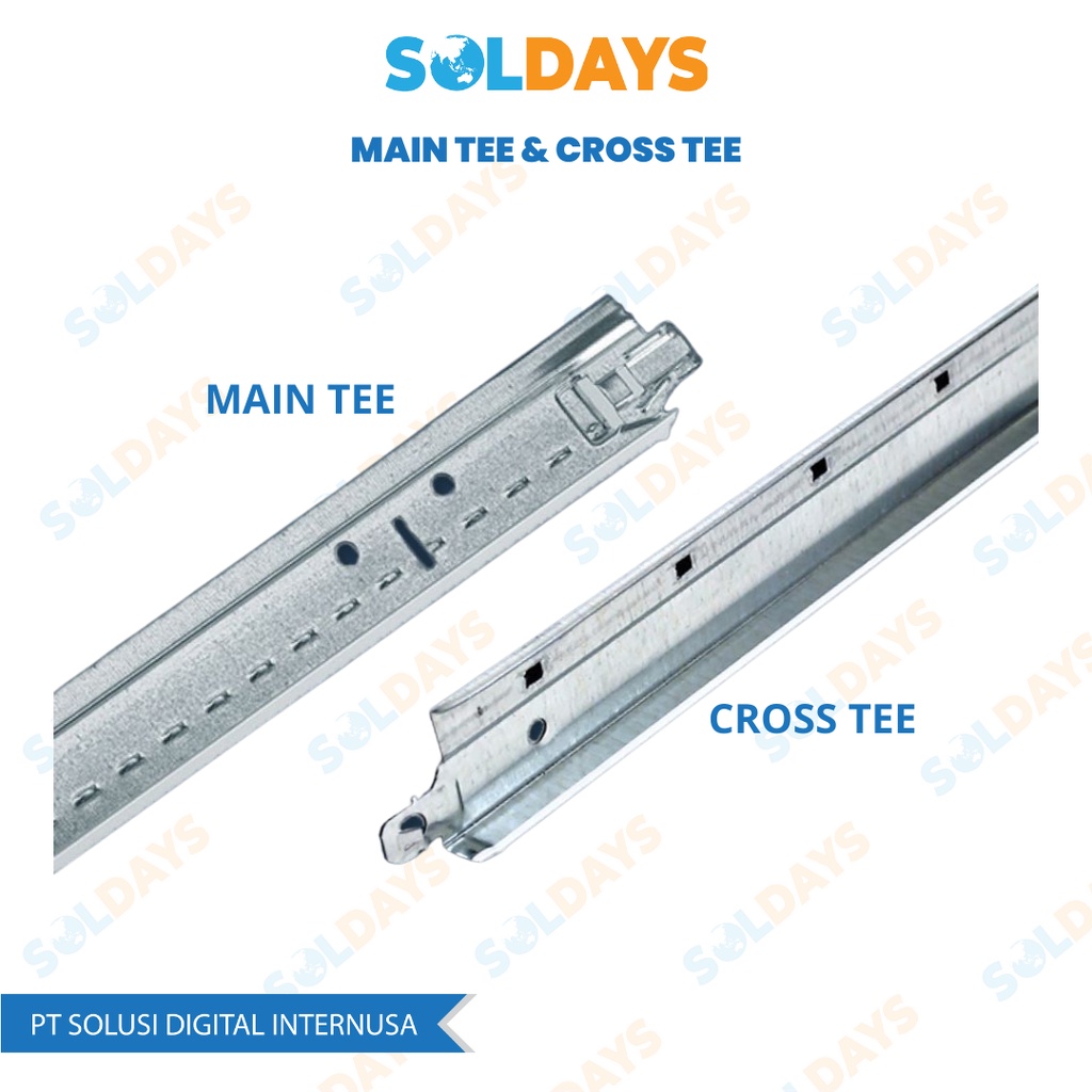 SOLDAYS Ceiling Tee Bar /Main Tee / Cross Tee / T Cross T Sudut Dinding / Komponen Rangka Plafon