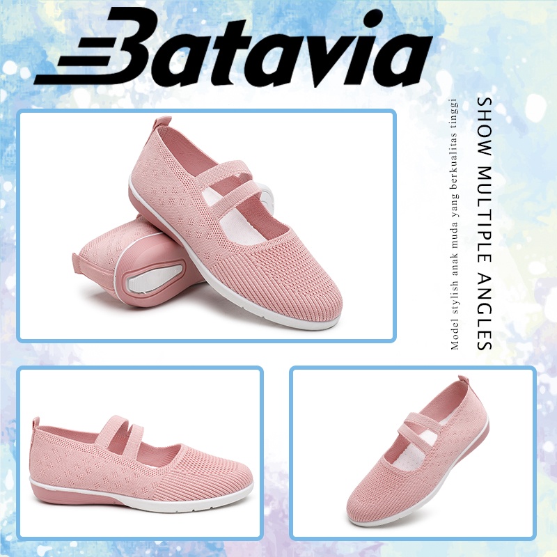（COD）Batavia Fashion terbaru berkualitas tinggi Sepatu wanita datar Korea sepatu ibu slip-on lembut bernapas nyaman sepatu sekolah wanita hitam A160