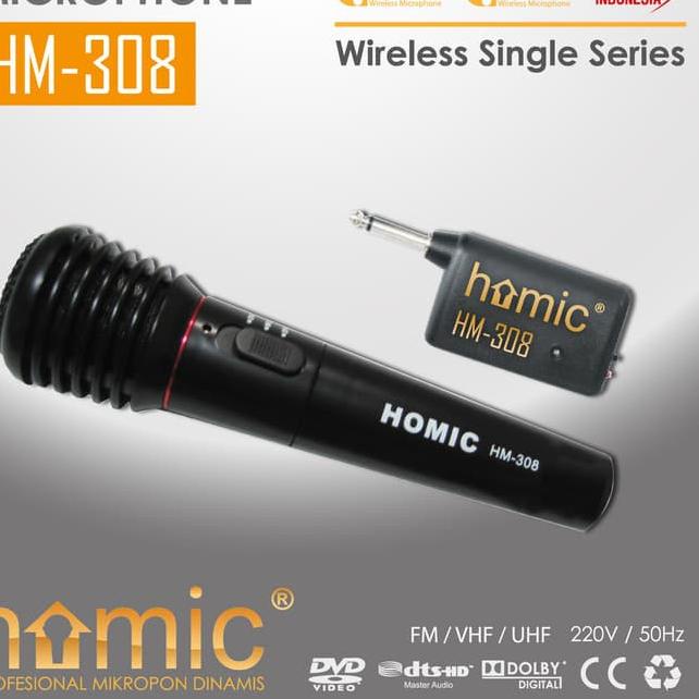 ◘ HOMIC HM-308 MIC KAROKE 2 FUNGSI BISA TANPA KABEL DAN DENGAN KABEL / MIC WIRELESS ✲