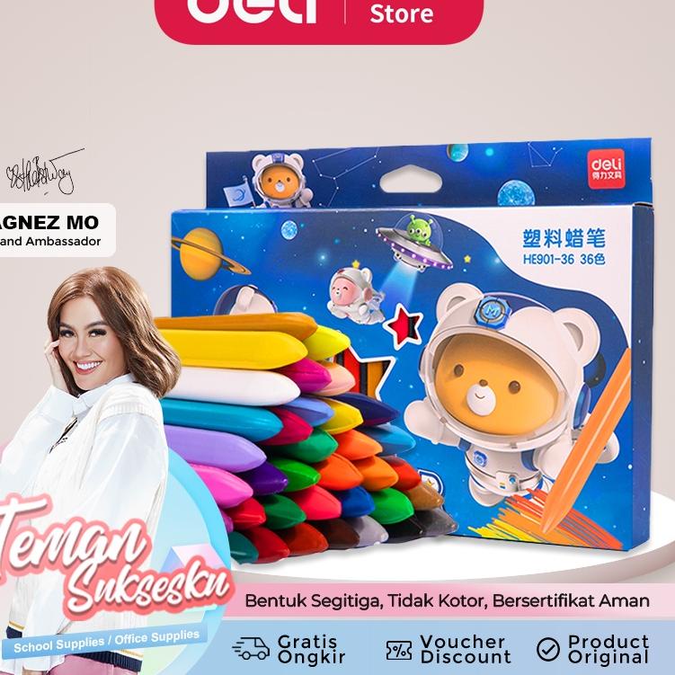 

12.12 SALE Deli Plastic Crayon / Krayon Plastik 12/24/36 Tidak mengotori tangan ergonomis tidak beracun HE901 serbuuu !