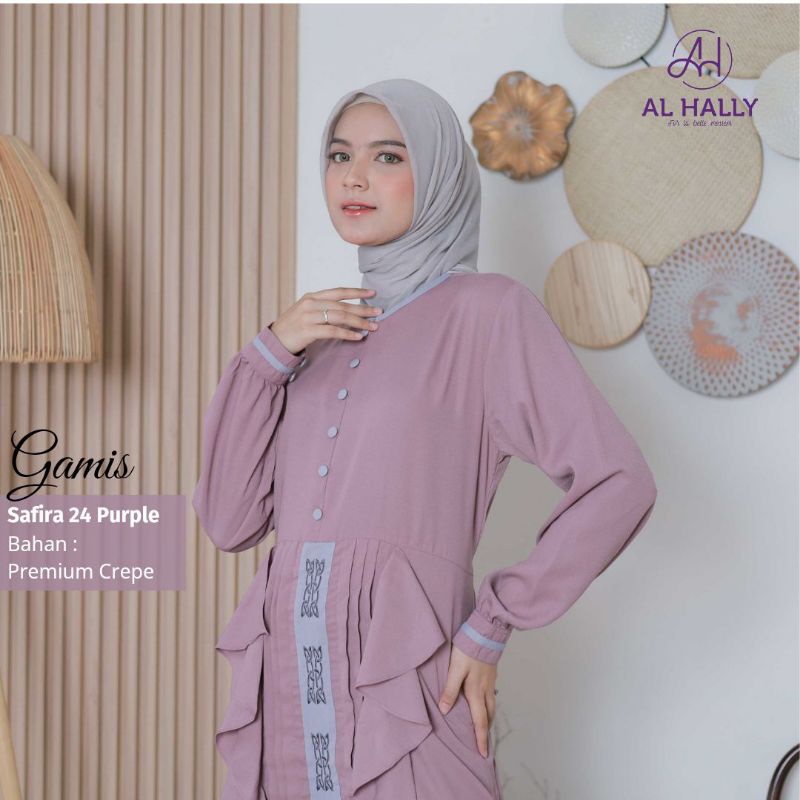 (COD) Terbaru gamis wanita muslim AL HALLY SAFIRA 24 Milo, Ungu, Maroon ll katun busui Bordir ORI