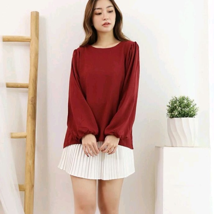 8855 Baju atasan blouse BALOON SLEEVE lengan Baloon panjang Korea Korean style wanita premium import
