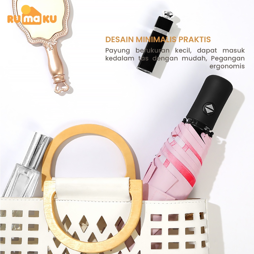 Rumaku Payung Lipat Otomatis Buah Lipat Tiga Anti UV Fiber Premium Quality