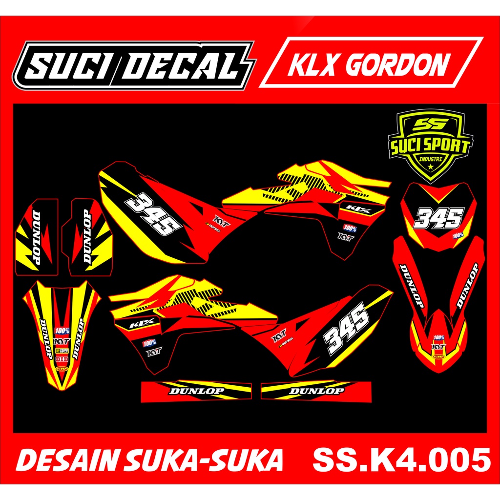DECAL STIKER STRIPING KLX 150 GORDON FULL BODY WARNA KUNING MERAH (SSS.K4.005)