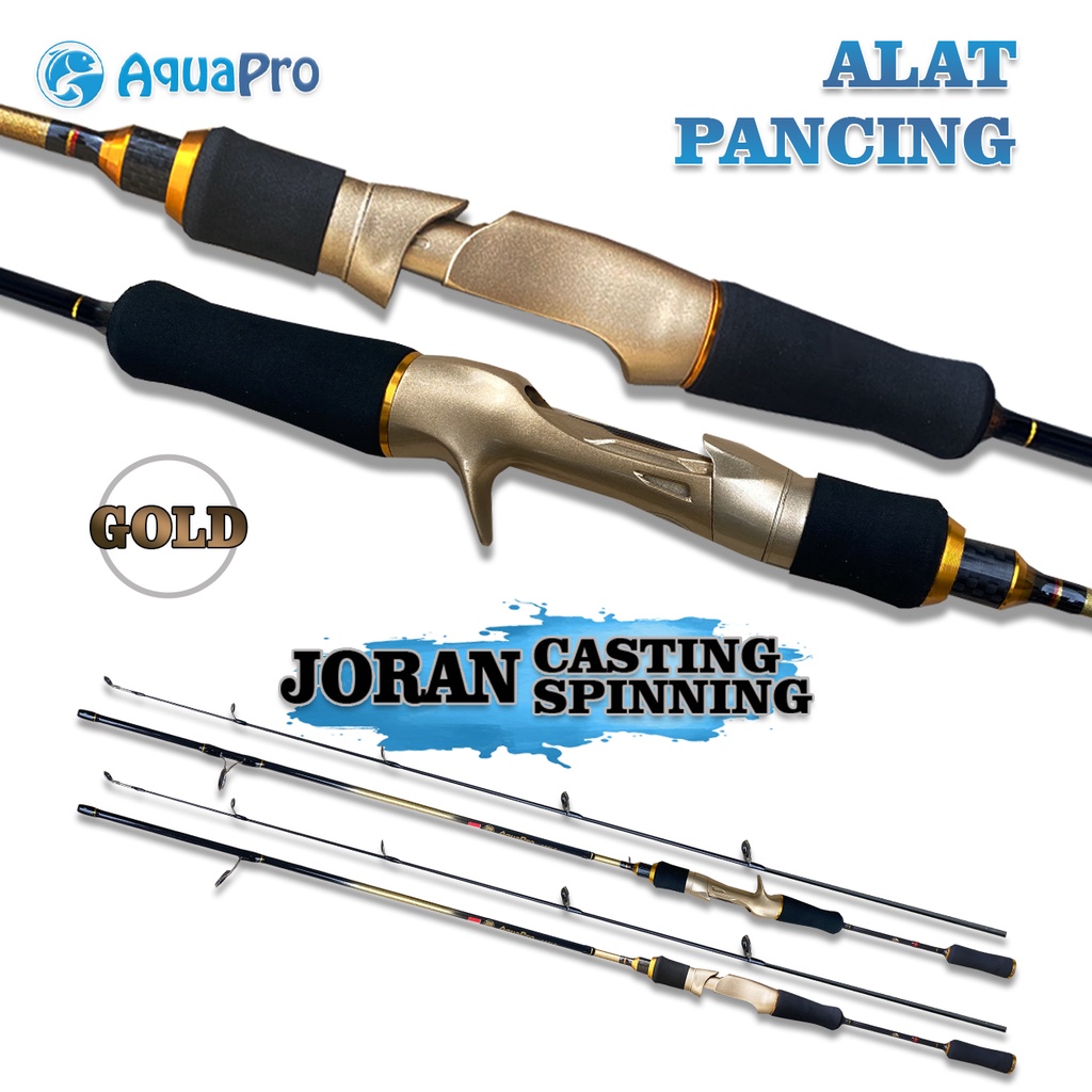 AquaPro Joran Pancing JR011 Merah Gold Spinning &amp; Bait Casting Carbon Solid Horse Mount Rod UL Super Lembut Micro-Object Lua Rod Water Drop Wheel Set Pegangan Joran Ultra Light Dengan Jarak Jauh