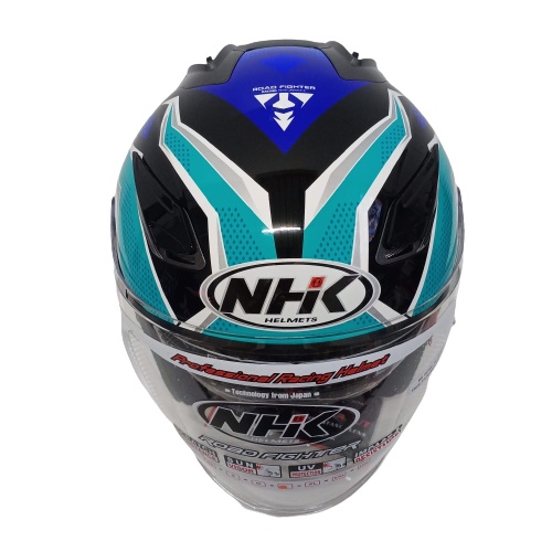 HELM NHK R1 SUBJECT BLACK TOSCA BLUE HALF FACE NHK R1 DOUBLE VISOR