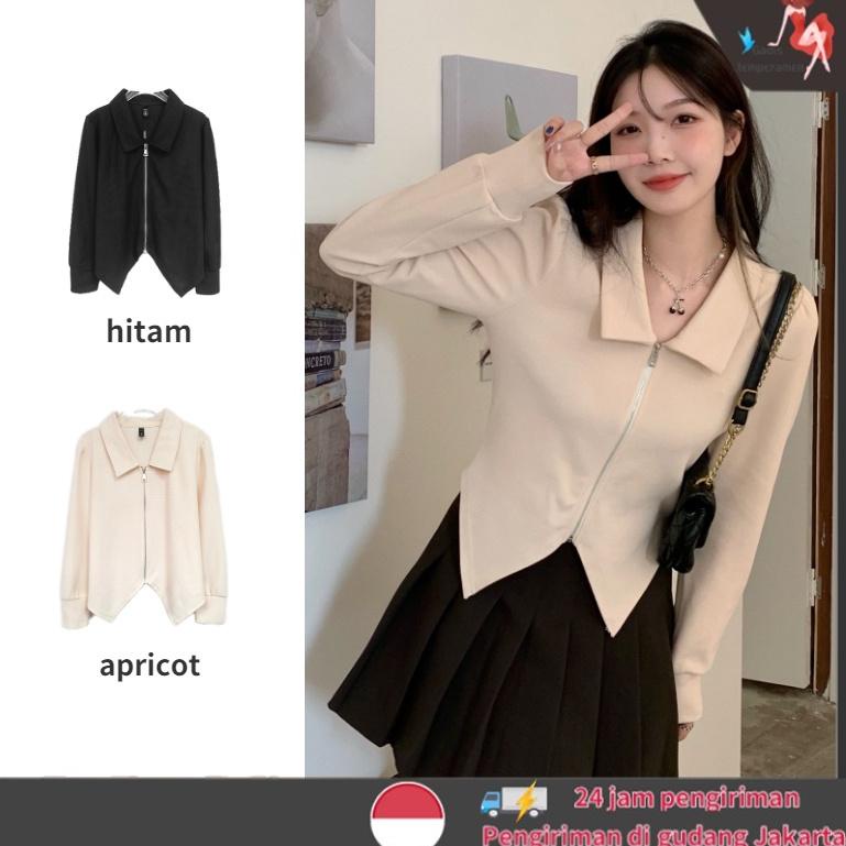 SIAP KIRIM Outer Crop Korea Style Resleting Cardigan Wanita Lengan Panjang