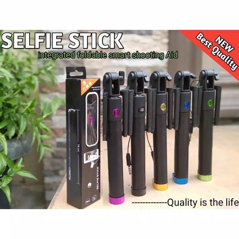 Tongsis Tripod Hitam Mini Selfie Stick Kabel Lipat Hp Android Ios