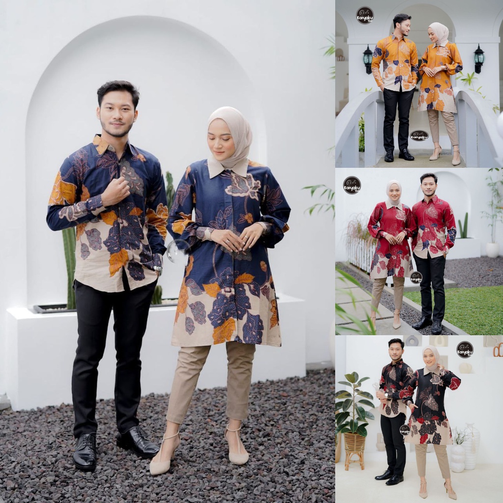 Batik Couple (MC Batik) - Batik Couple Modern Pria Wanita Busui Friendly/Full Kancing Depan  Saku Samping Ready Seragam Bahan Katun Prima Halus