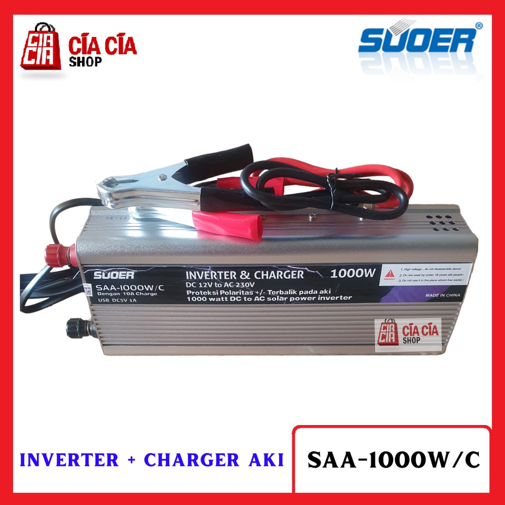 Suoer Inverter 1000W Plus Charger 10A Charger Aki SAA-1000W/C Power Inverter 1000 Watt Charger Aki 10A