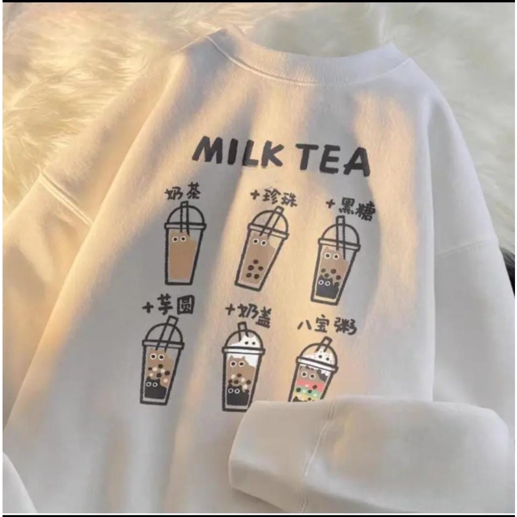 Sweater Milk Tea Wanita Bahan Tebal-crewneck tebal terlaris