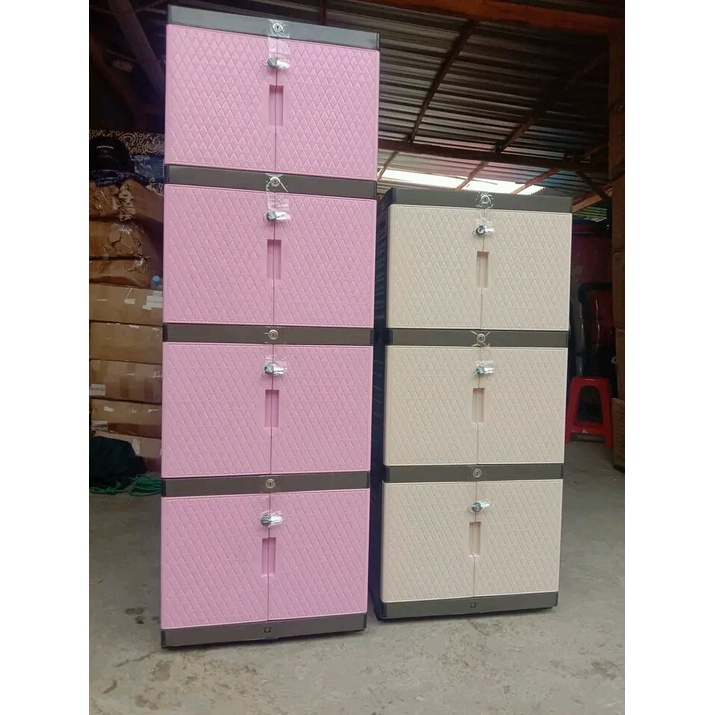 Lemari Plastik Mini Putih Susun 3/4/5 Renata Kunci Putih Rotan/ Anyaman Full Kunci