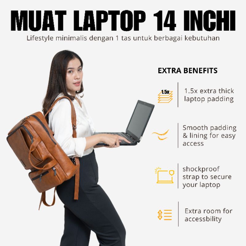 Severo Bag by Manjua. Tas kerja, tas kuliah, tas laptop, muat laptop upto 14 inch.