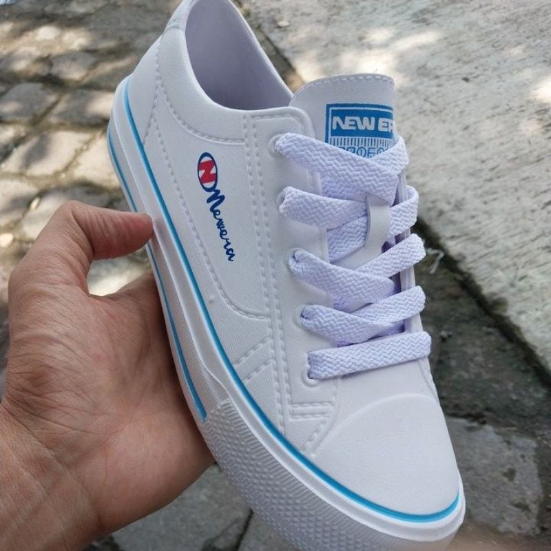 New Era 9031 - Sepatu Karet Putih Tali Bahan Pylon / Sepatu Putih Karet Sneaker Wanita