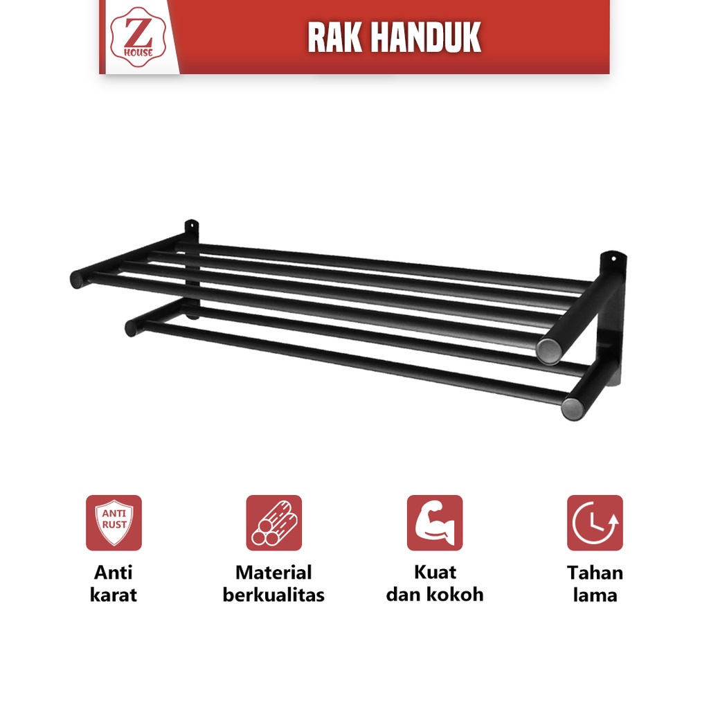 Rak Handuk Kamar Mandi 55cm Rak Sabun Kamar Mandi Warna Hitam Rak Gantungan Toilet Stianless Towel Bar 2 Susun Stenlis Anti Karat Bathroom Shelving 2 Lapis Tahan Lama Rak Toilet