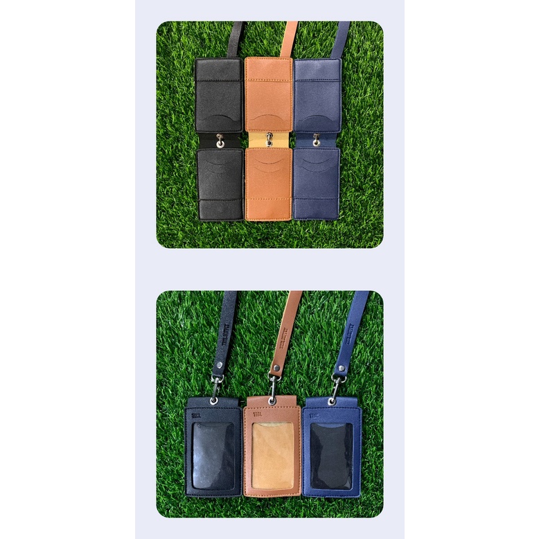 

Lanyard ID Card Holder Name Tag Kulit Dua Sisi Bolak Balik Mika Kancing Termurah Berkualitas