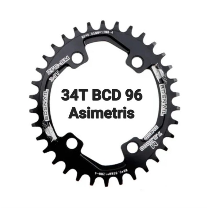 Snail Chainring 34T BCD 96 Asimetris Narrow Wide Chain Ring Arm Crank Sepeda Hitam