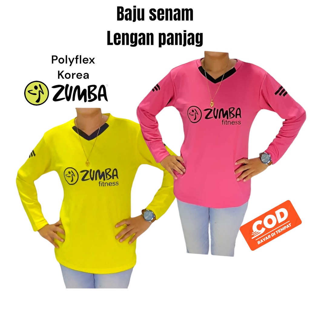 Baju senam aerobic lengan panjang kaos olahraga fittness lari joging voli wanita