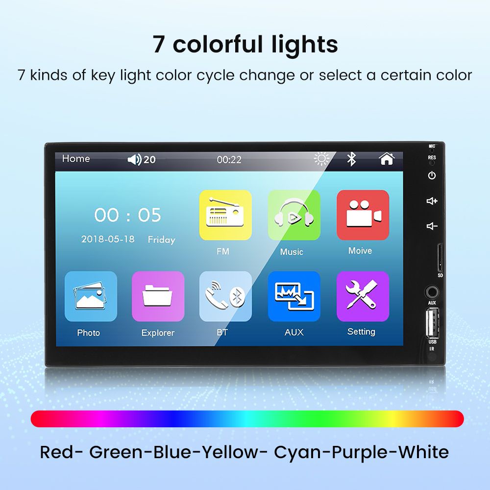 2 DIN Car Stereo 7 inci Head Unit Multimedia Video Player dengan Bluetooth Panggilan Hands Free AUX-Input TF USB Port
