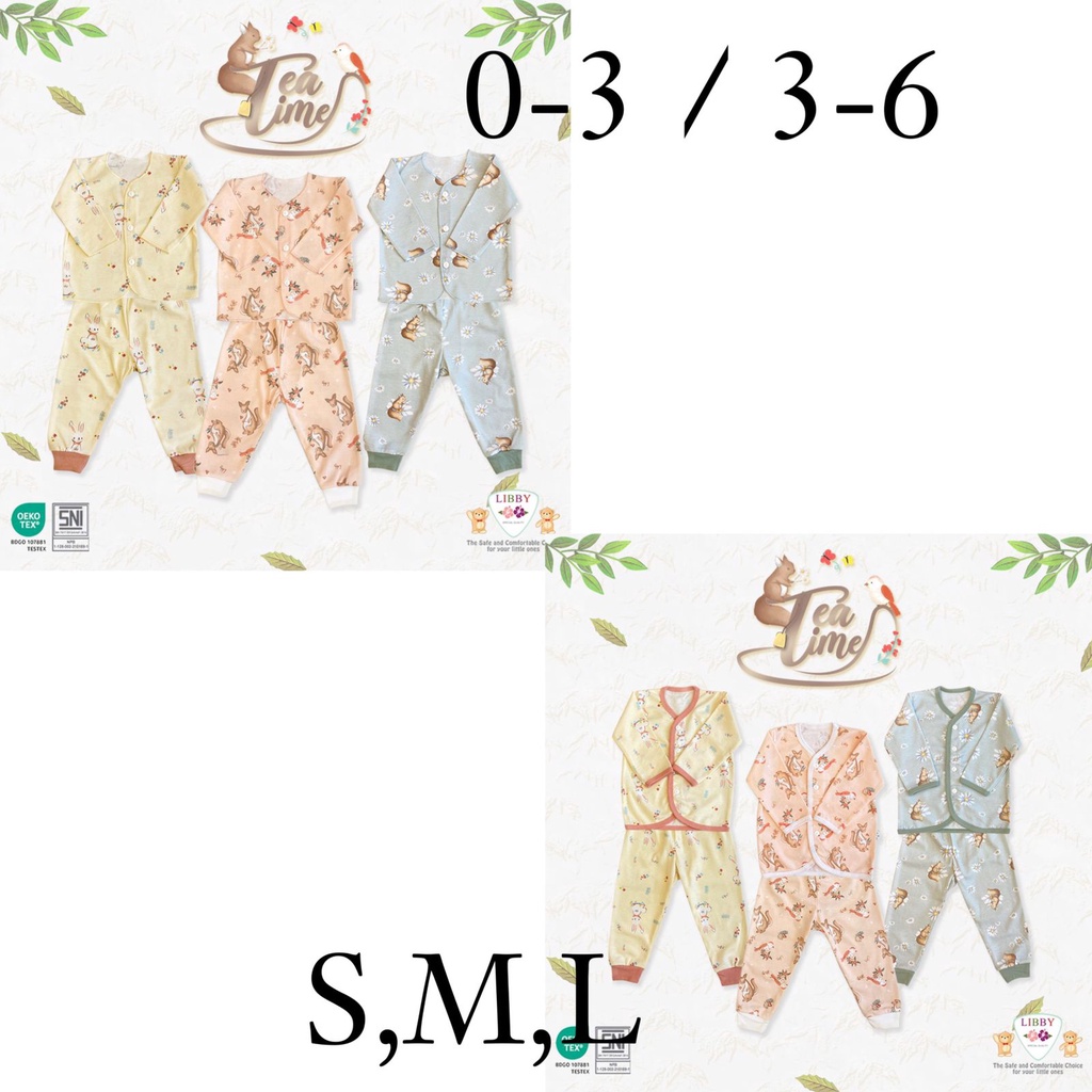 Libby Stelan Baju Kancing Depan Panjang + Celana Panjang 0-3m 3-6m SML