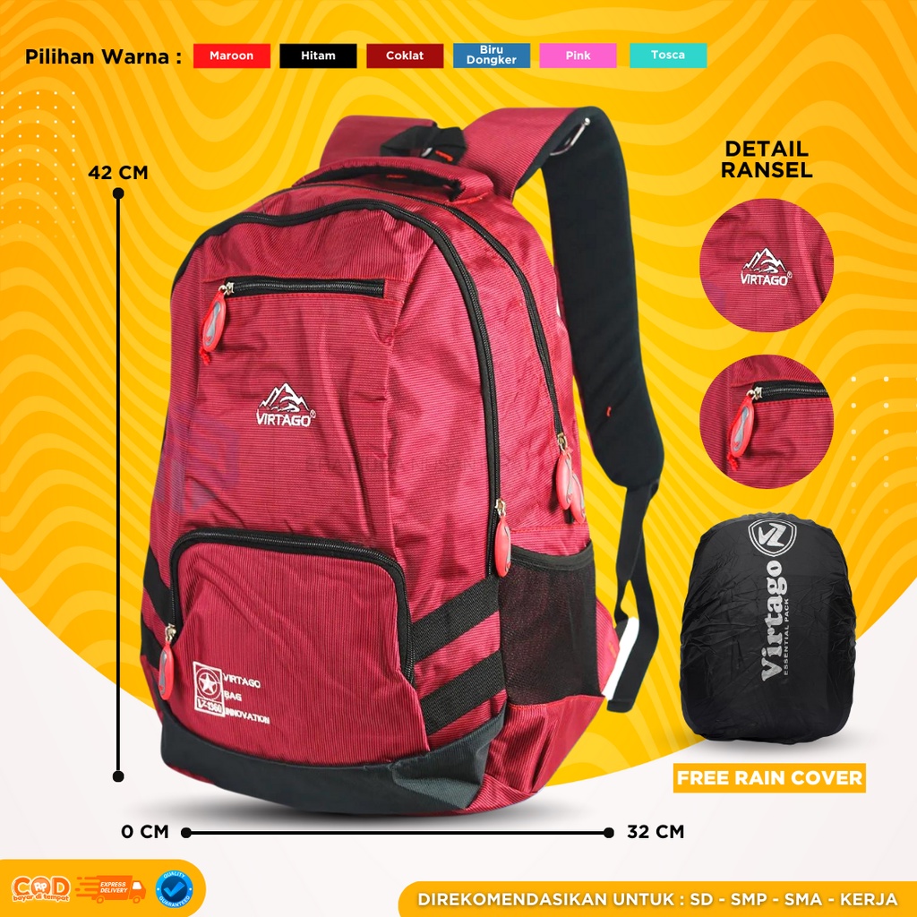 (PROMO) Tas Ransel Sekolah Virtago / Tas Ransel Kerja Virtago Unisex / Tas Ransel SD-SMP-SMA-KERJA