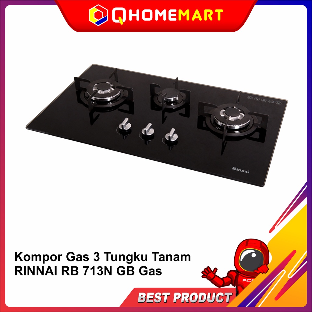 Kompor Gas 3 Tungku Tanam RINNAI RB 713N GB Gas