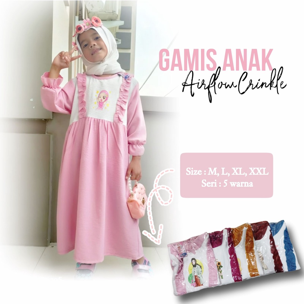 GAMIS ANAK CRINGKLE AERFLOW GAMIS ANAK PEREMPUAN TERBARU GAMBAR SELEBEW BAJU MUSLIM ANAK