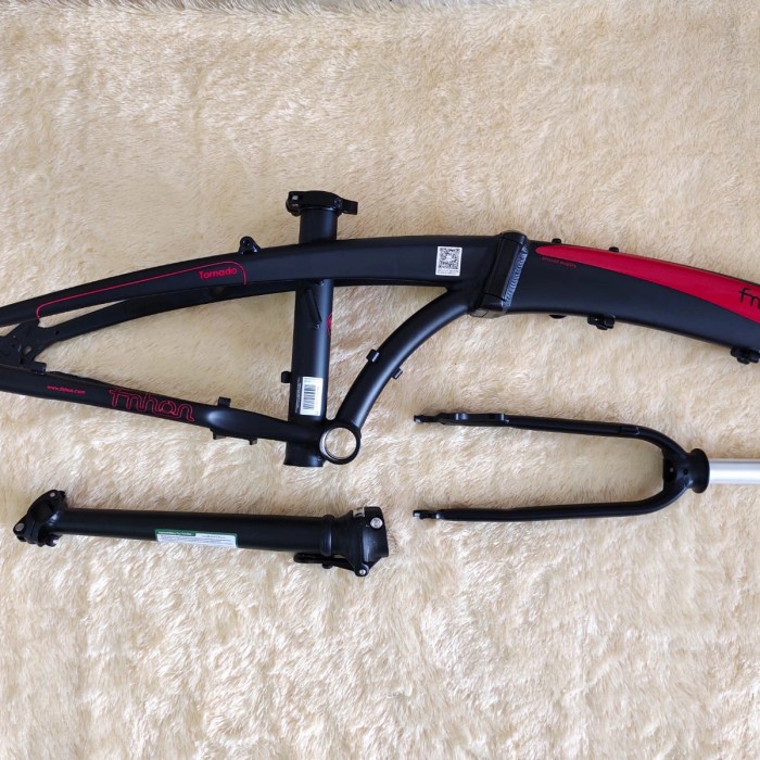 Frameset Fnhon Tornado Hitam doff merah 20 22 inch + Handlepost