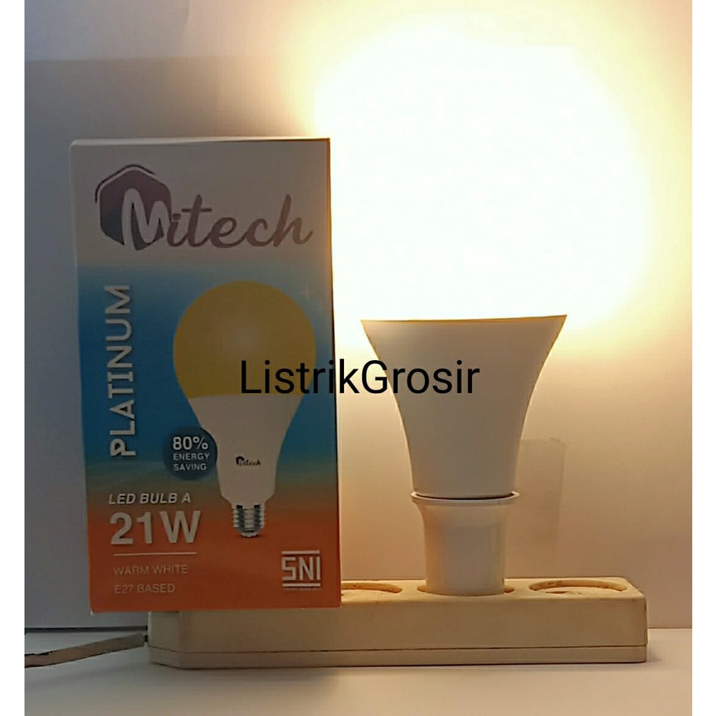 Warm White / Kuning Lampu Led MiTech Bohlam A Bulb 21w 21 Watt Kuning