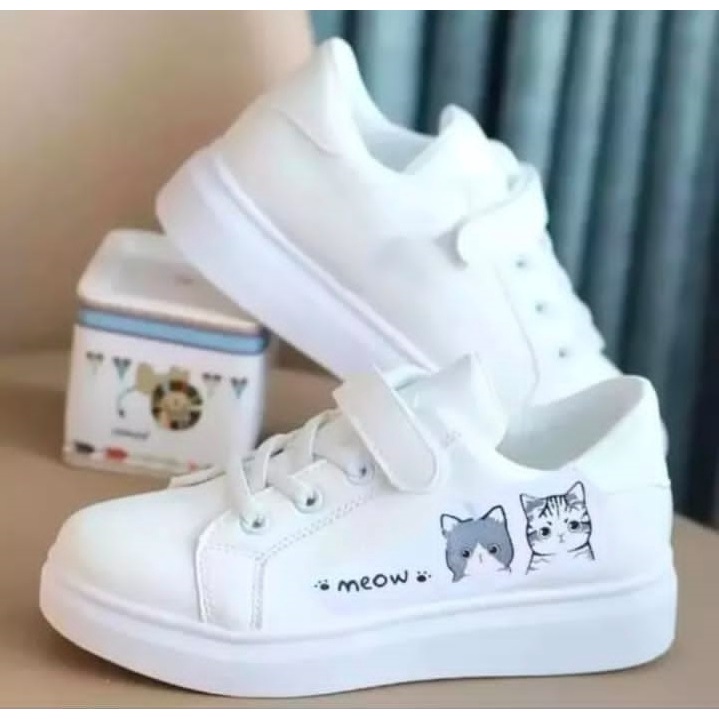 Sepatu Sneaker Meow Anak Putih Abu Murah Lucu Trendi