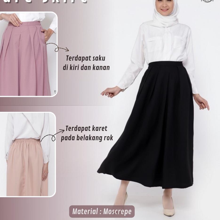 Keren guys Rok Skirt Rempel Hitam Panjang Wanita Dewasa Remaja Kekinian Bahan Moscrepe Warna Putih A