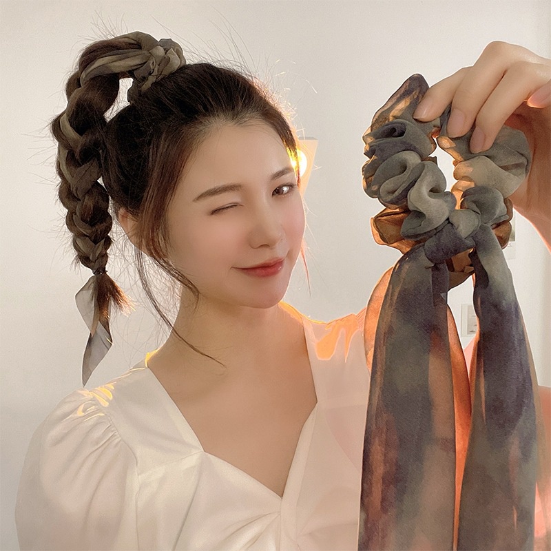 Caliloops Scrunchies Karet Ikat Rambut Pita Panjang Korea Dewasa Hari