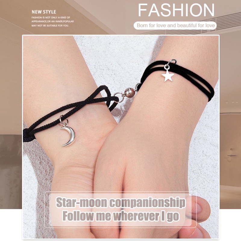 2Pcs Gelang Couple Magnet Bintang Bulan Each Other Attract Pasangan Pria Dan Wanita Aksesoris