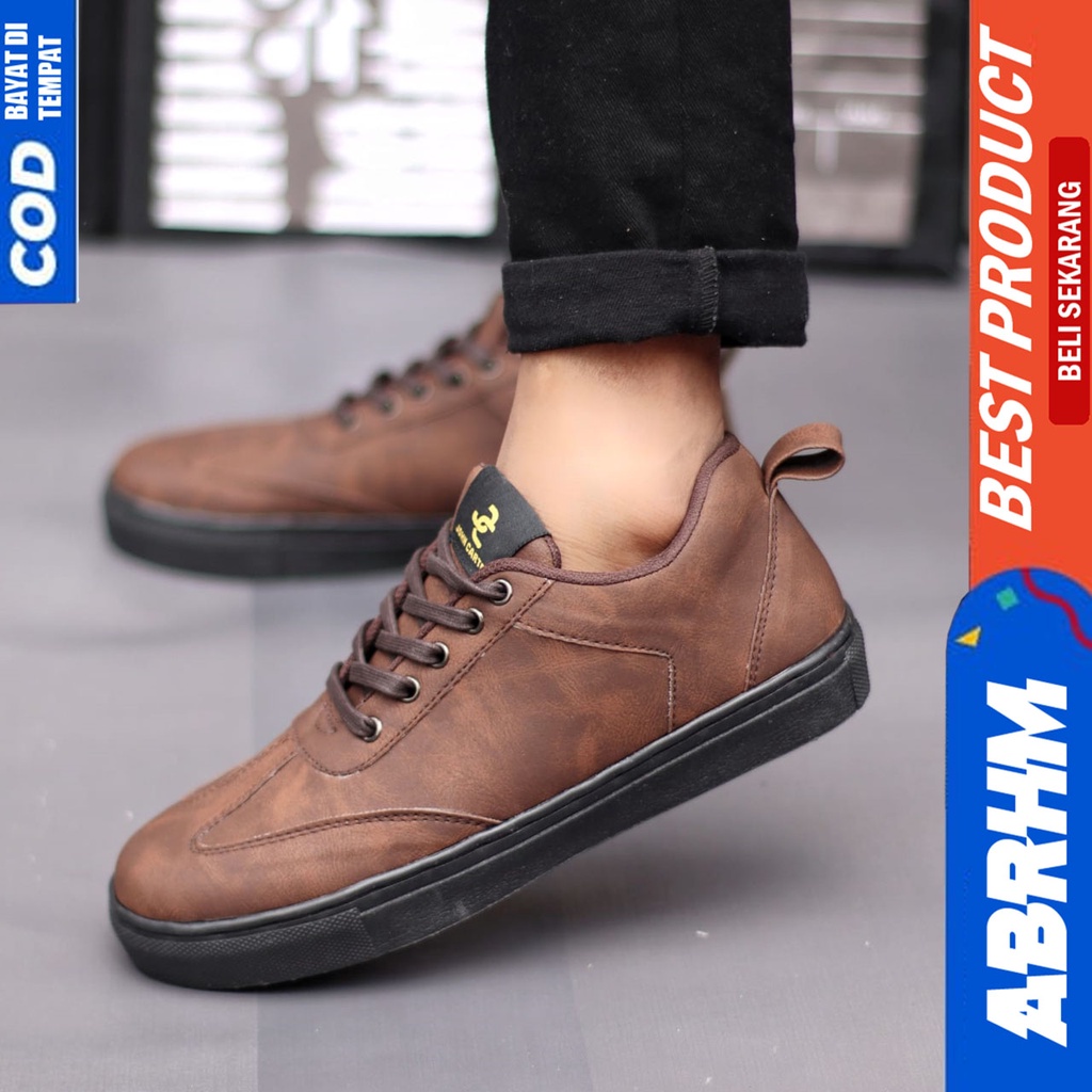 ABRHM x JIM Sepatu Formal Pria Casual Kulit Pu Kerja Kantor Kuliah Kondangan Gaya Keren Kekinian Original Murah Terlaris