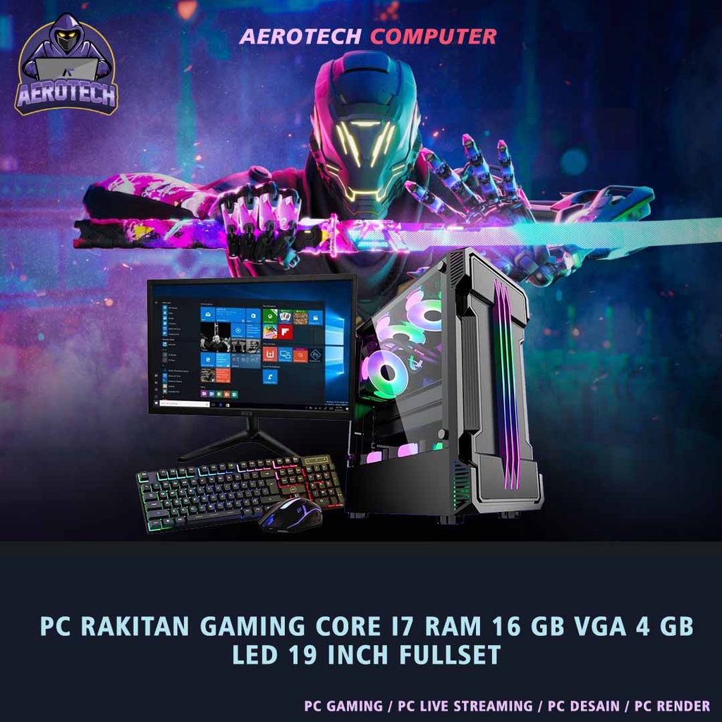 PC RAKITAN GAMING DESAIN CORE i7 2600 | RAM 16 GB | VGA 4 GB | LED 24 INCH SIAP PAKAI FULL APLIKASI