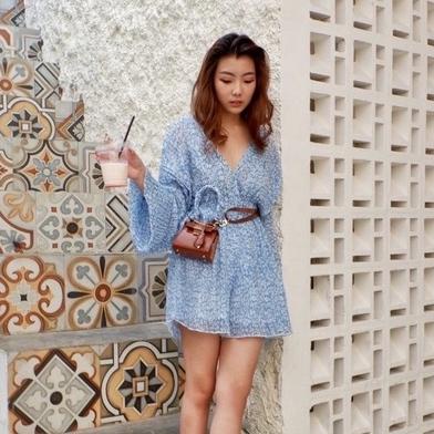 [ART. 8] TMBM - Olivia Playsuit dress blue pita lengan panjang v neck baju wanita fashion women 2022